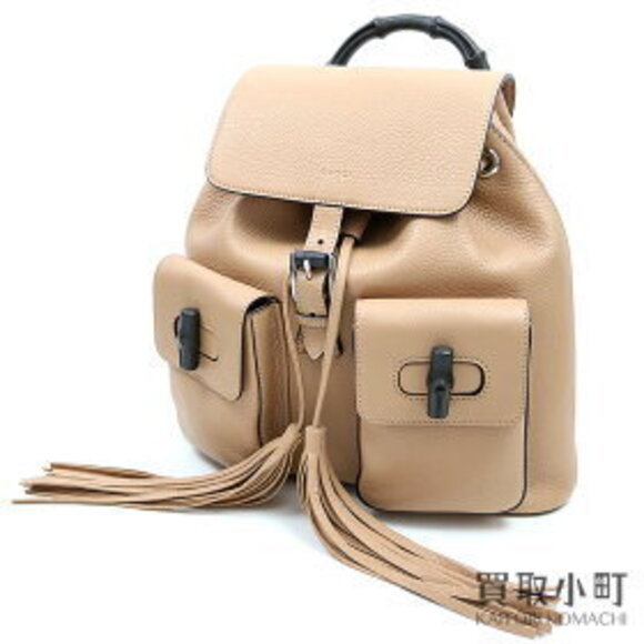 Gucci Bamboo Leather Backpack Beige Tassels Calfskin - Picture 1 of 2
